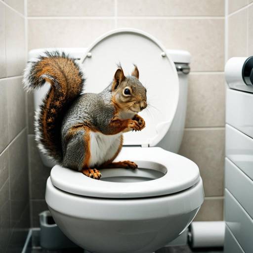 Squirrel Sitting on Toilet Bowl