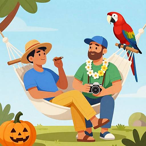 Relaxing Scene with Men in Hammocks