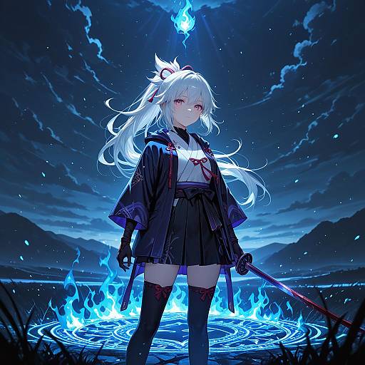 Mystical Girl in Japanese Attire