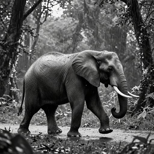 Monochrome Elephant in Mirror Rainforest