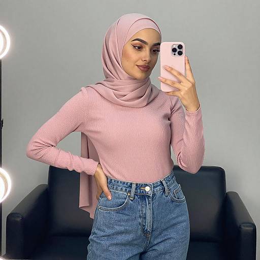 Young Woman in Pink Hijab Selfie