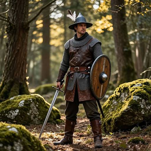 Medieval Warrior in Sunlit Forest