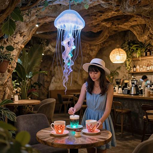 Ethereal Jellyfish Café Scene