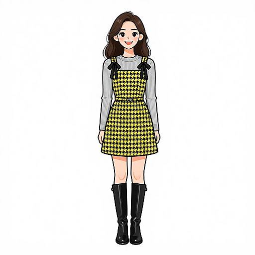 Preppy Woman in Tweed Pinafore Dress