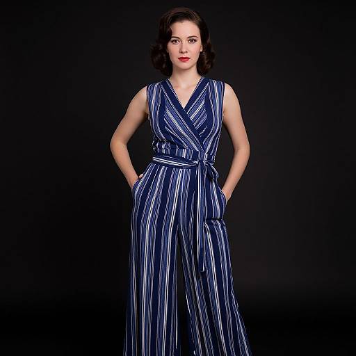 Elegant Woman in Striped Jumpsuit