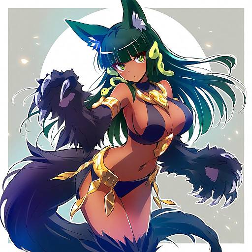 Illustration of Anubis (monster girl encyclopedia), monster girl encyclopedia in the style of Iesupa