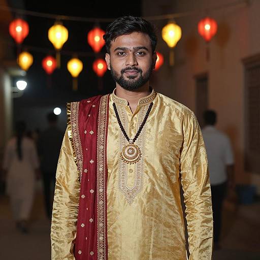 Indian Man in Traditional Kurta with Lanterns
