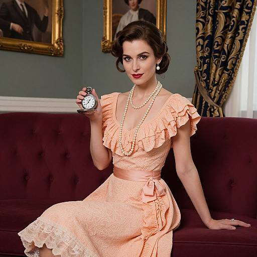 Elegant Woman in Vintage Peach Dress