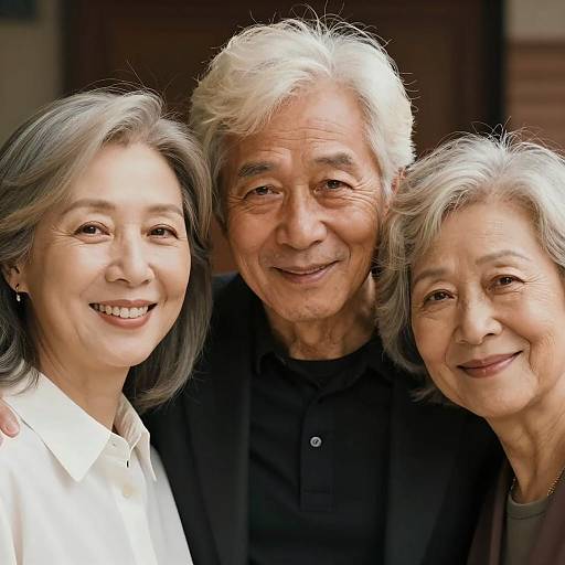 Smiling Elderly Asian Trio Portrait
