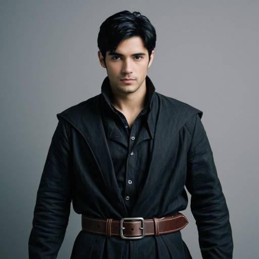 Young man in black costume with belt