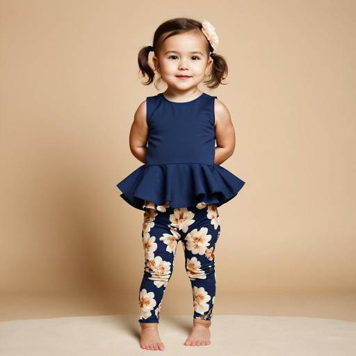 Toddler girl in navy blue floral outfit