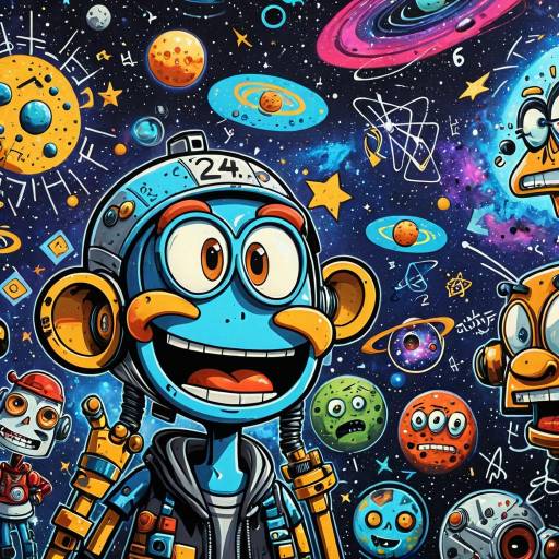 Colorful Cartoon Cyborg Graffiti Wall