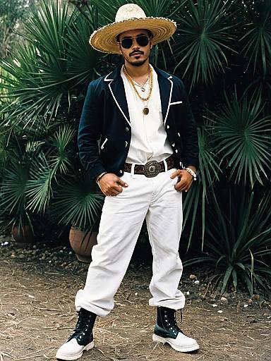 Man in Mexican Thug Costume with Straw Hat