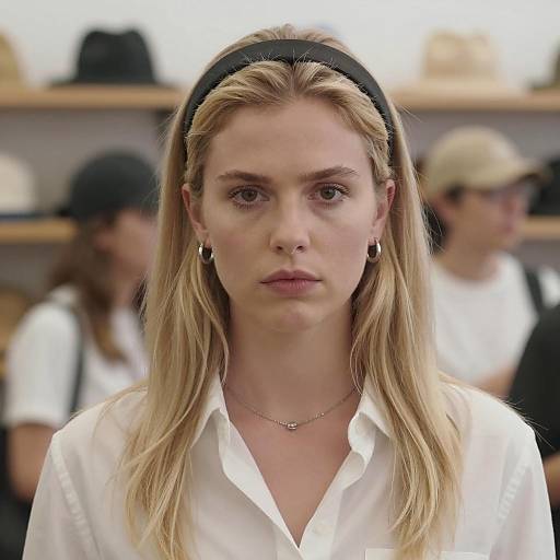 Serious Blonde Woman in Indoor Setting