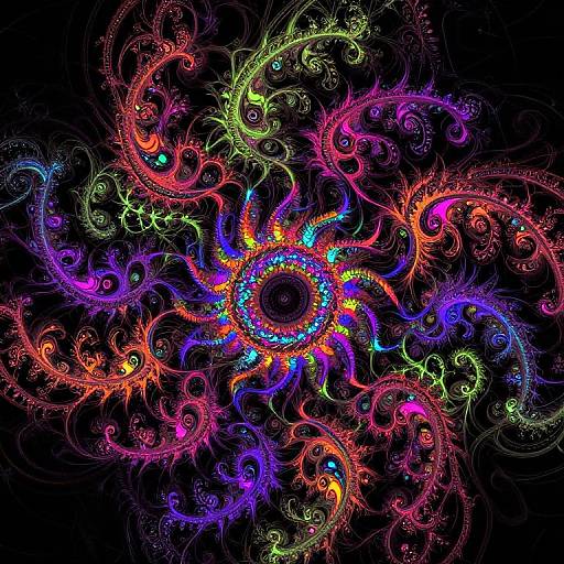 Neon Fractal Spirals in Dark Glow