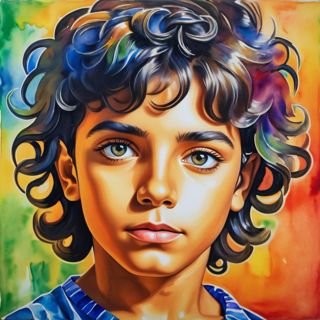 Vibrant Picasso Portrait of Latino Boy