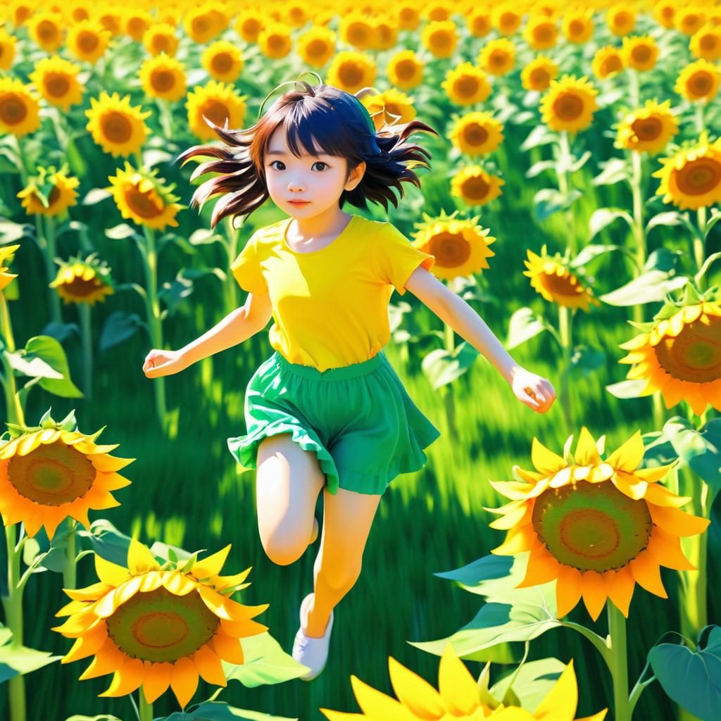 Vibrant Anime Girl in Sunflower Field