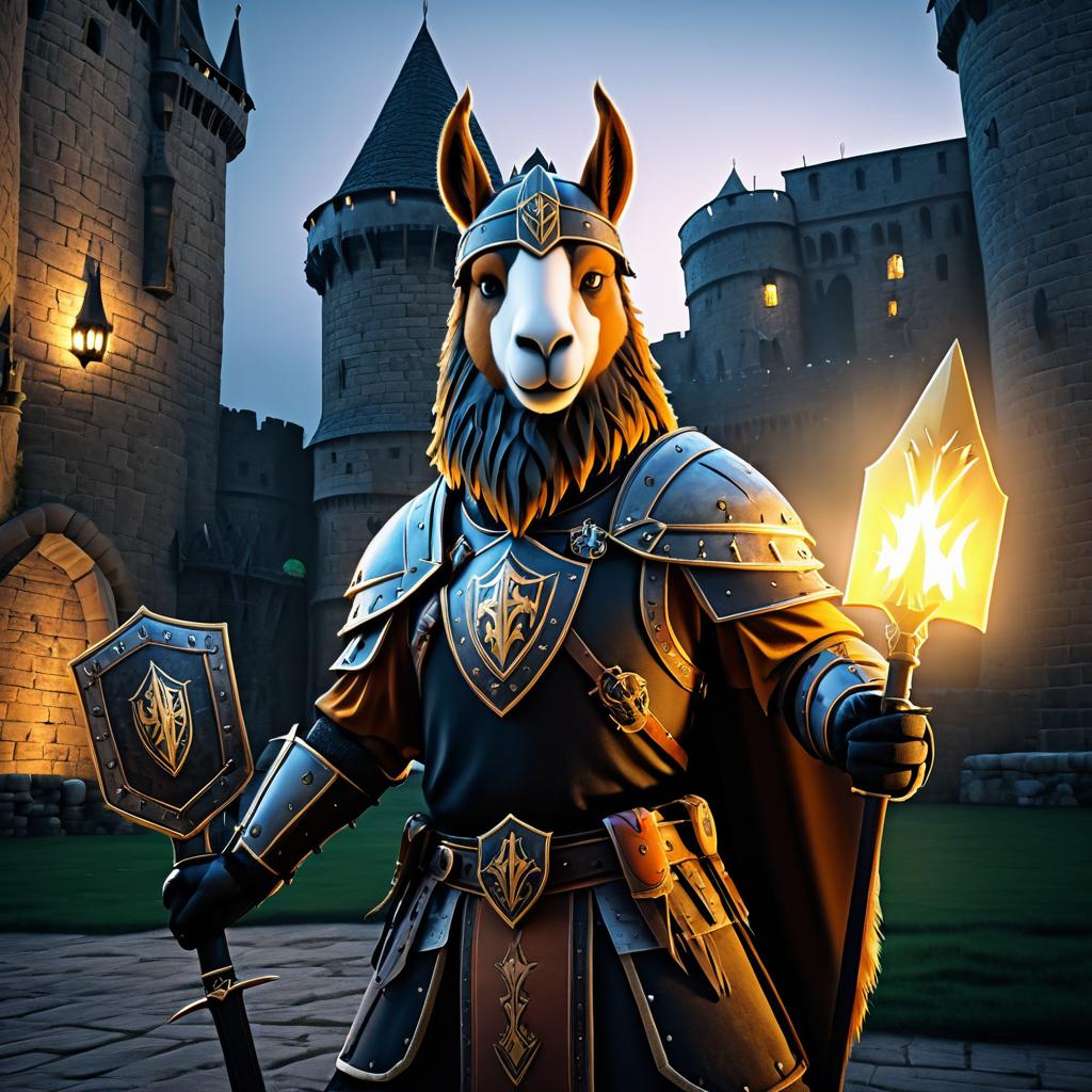 Epic Knight Llama in a Medieval Setting