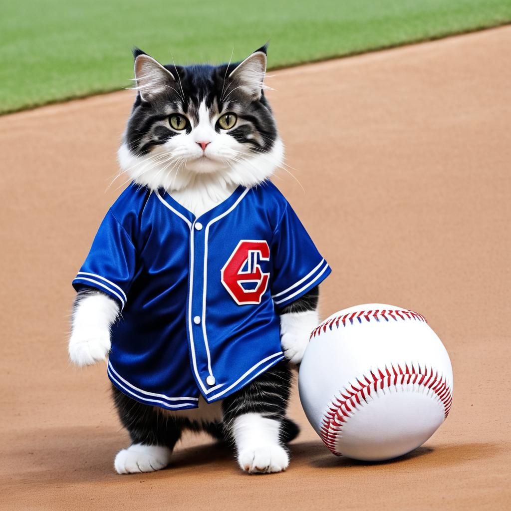 Cat in Blue Jersey at Baseball Park