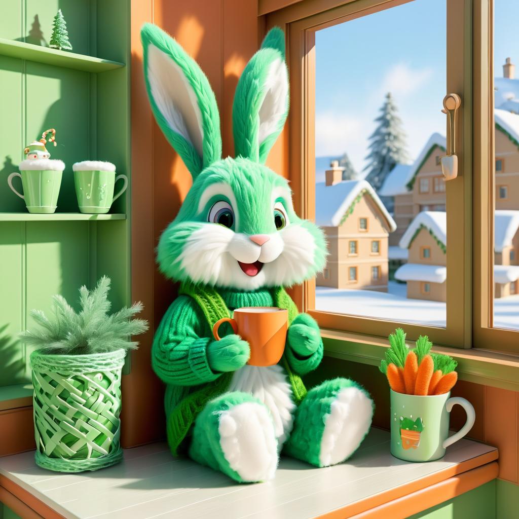 Cozy Cartoon Rabbit Enjoying Hot Chocolate