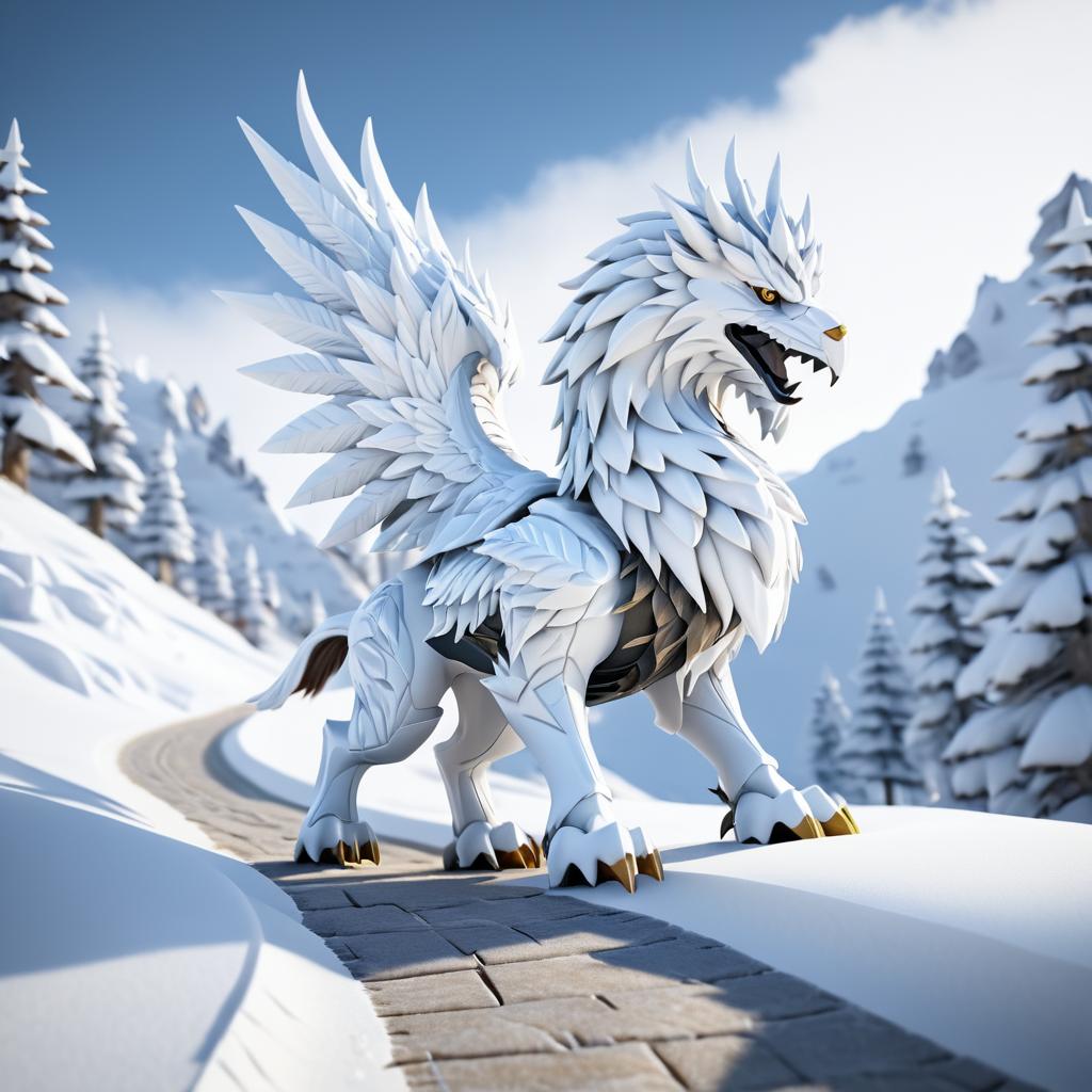 Ultra-Realistic Snow Griffin in Mountains