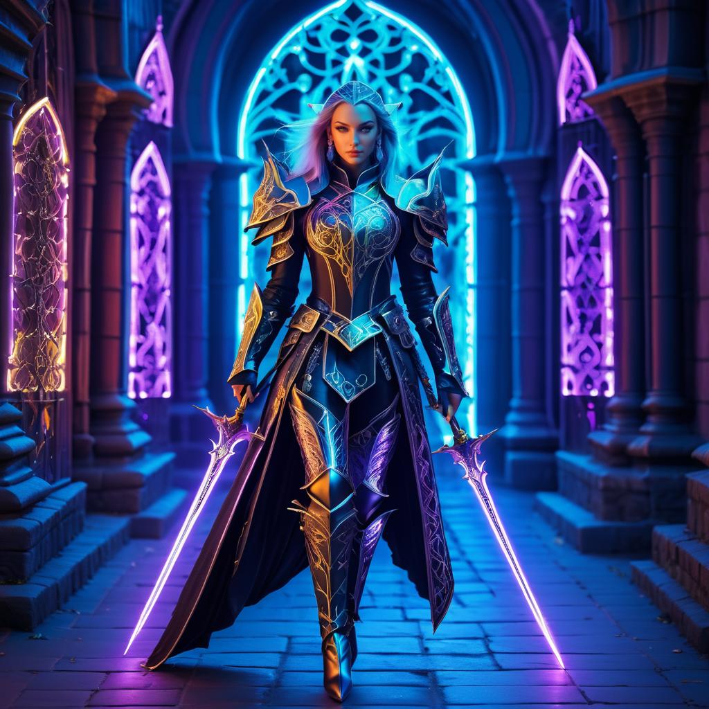 Futuristic Elven Assassin in Castle Streets