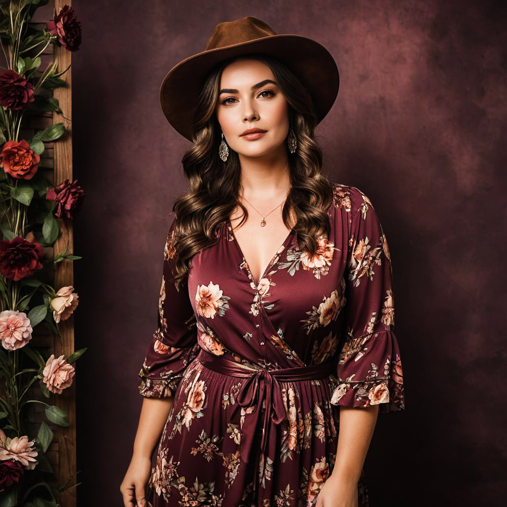 Confident Cowgirl in Glamorous Floral Dress