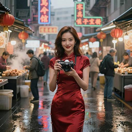 Elegant Chinese Woman in Neon Alley