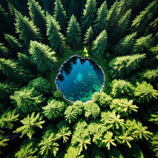 Aerial View of Forest with Blue Water Droplet