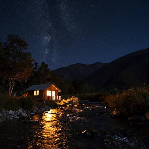 Estrellas reflejadas en río de montaña