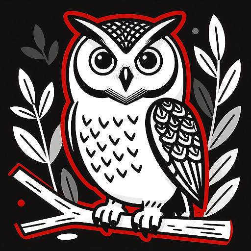 Bold Black-and-White Owl with Red Accents