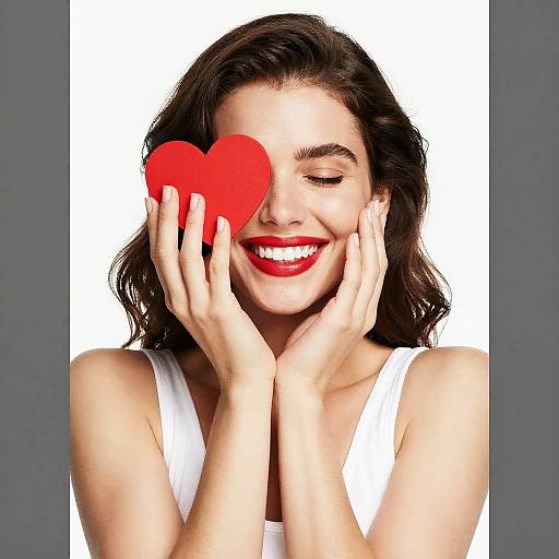 Smiling Woman Holding Red Heart