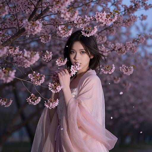 Serene Woman Among Cherry Blossoms