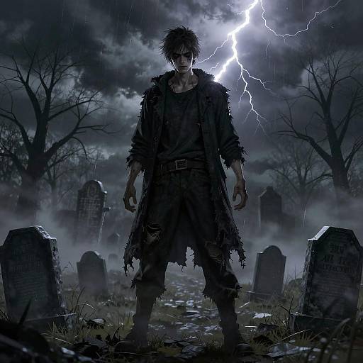 Spooky Rugged Man in Graveyard