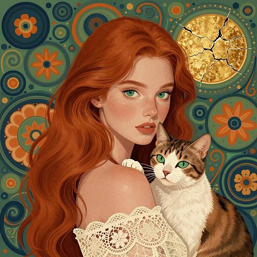 Whimsical Woman and Cat Illustration