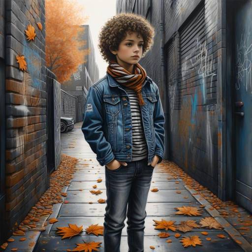 Child in Denim Jacket in Urban Alley