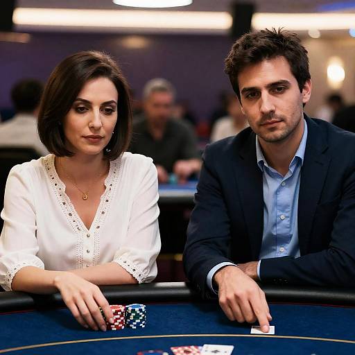 Couple Playing Poker at Casino Table