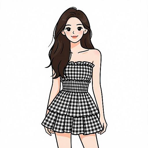 Smiling Woman in Gingham Dress