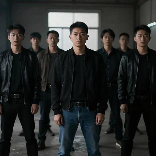 Seven Men in a Dim Industrial Setting