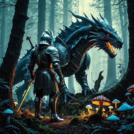 Armored Knight vs. Dragon in Enchanted Forest