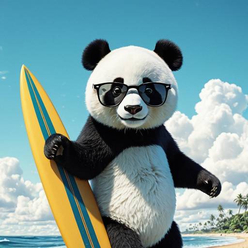 Cool Panda with Surfboard in Pixar Style