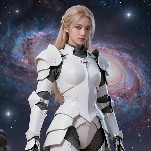 Seductive Woman in White Matte Armor