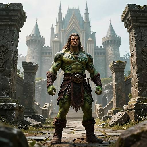 Muscular Tribal Warrior in Fantasy Ruins