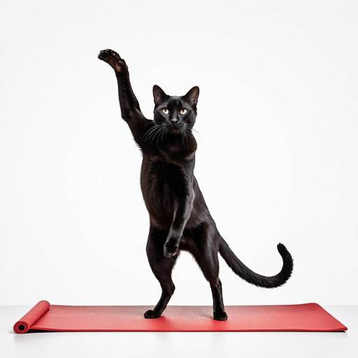 Black Siamese Cat Stretching on Yoga Mat