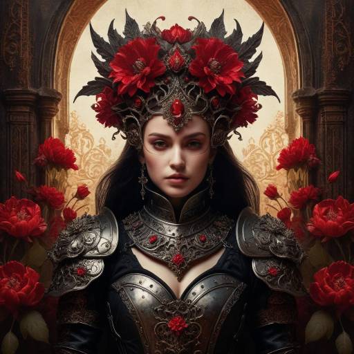 Medieval Warrior Queen with Floral Crown