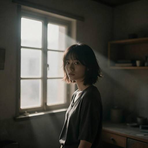 Young Woman in Dimly Lit Room