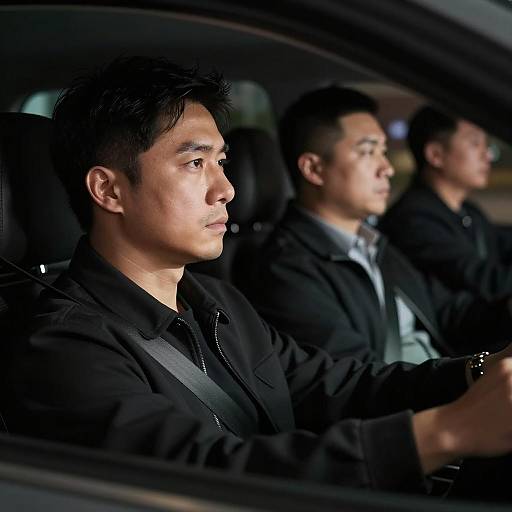 Three Men in a Car at Night