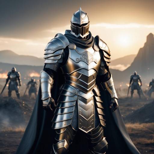 Warrior in Metallic Armor at Dawn