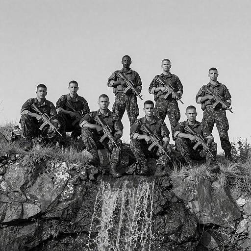 Courageous Soldiers on a Rocky Cliff