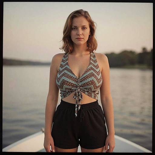 Willowy Woman on Boat at Sunset